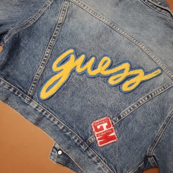 Rare Vintage 80s Guess by George Marciano Womens Cropped Denim Jacket Patches S - Picture 6 of 12